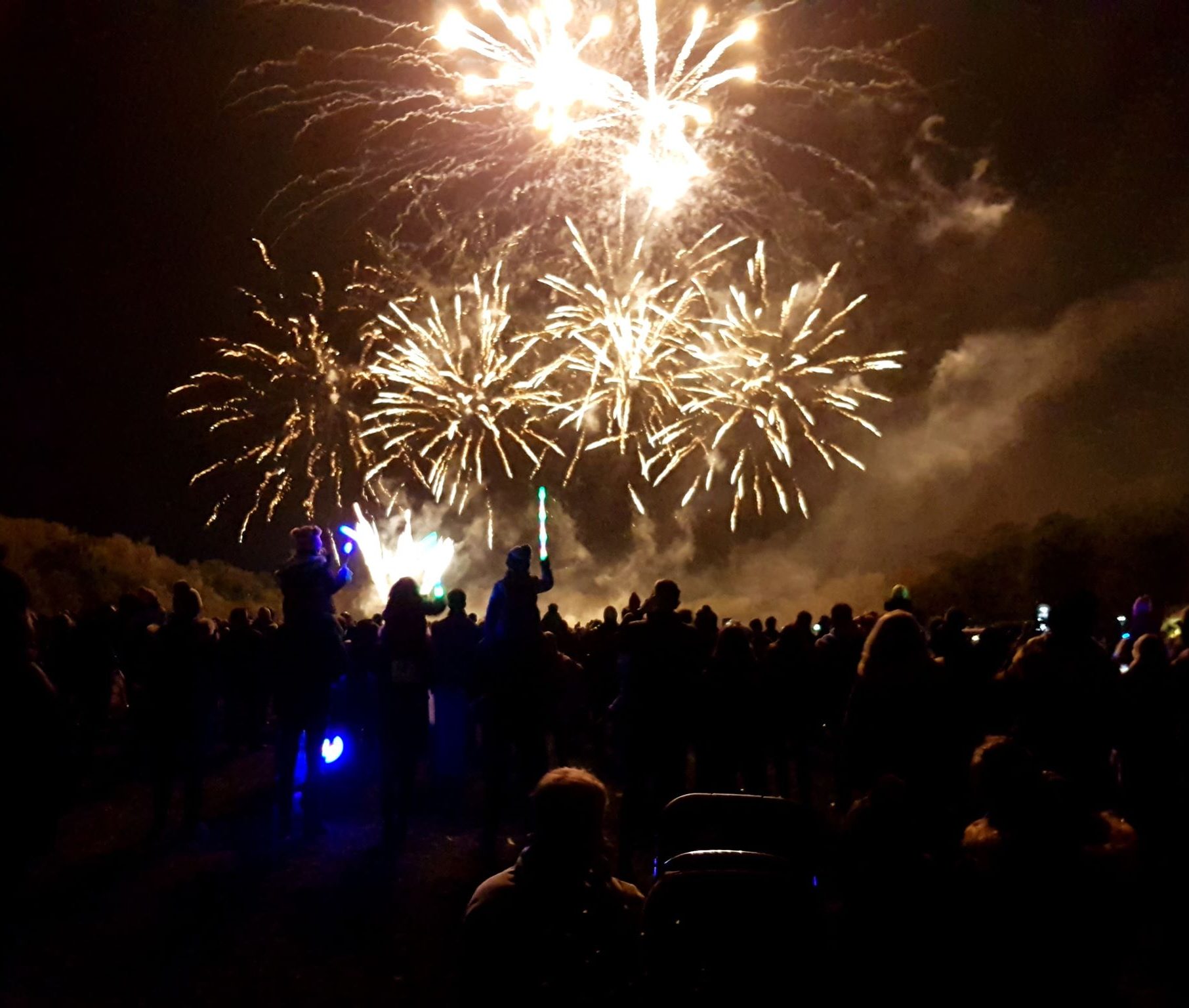 Image of gold coloured fireworks exploding in the night sky