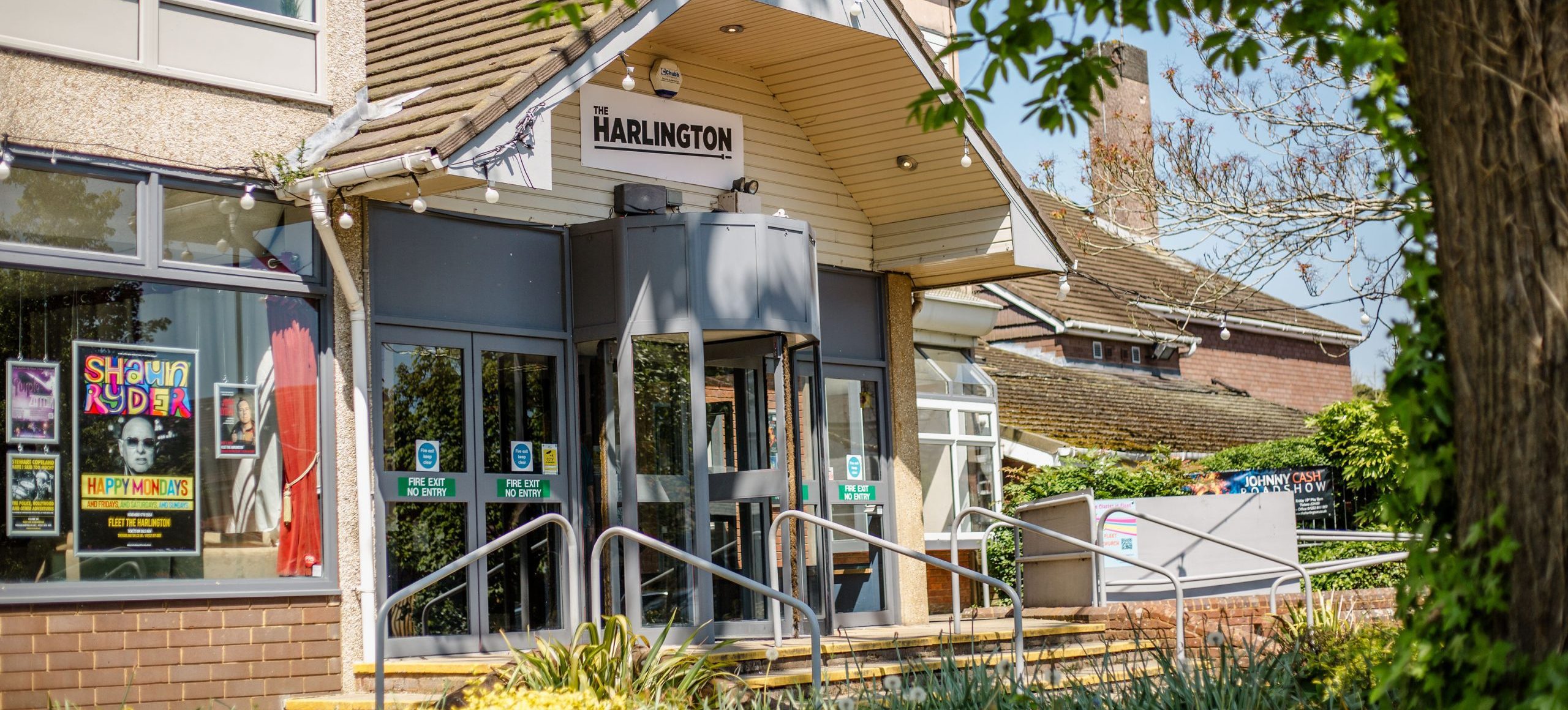 Image of The Harlington entrance, a community and entertainment venue in Fleet