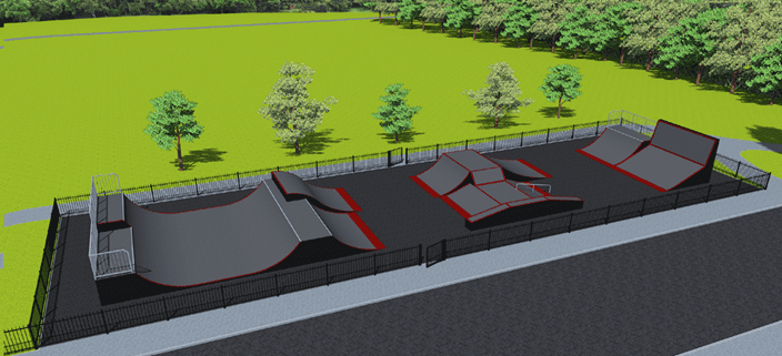 Mockup of design for new skatepark - concrete ramps
