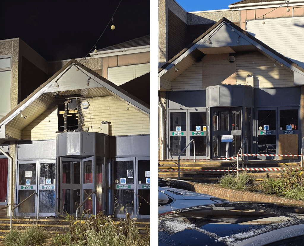 photo of fire damage to harlington frontage